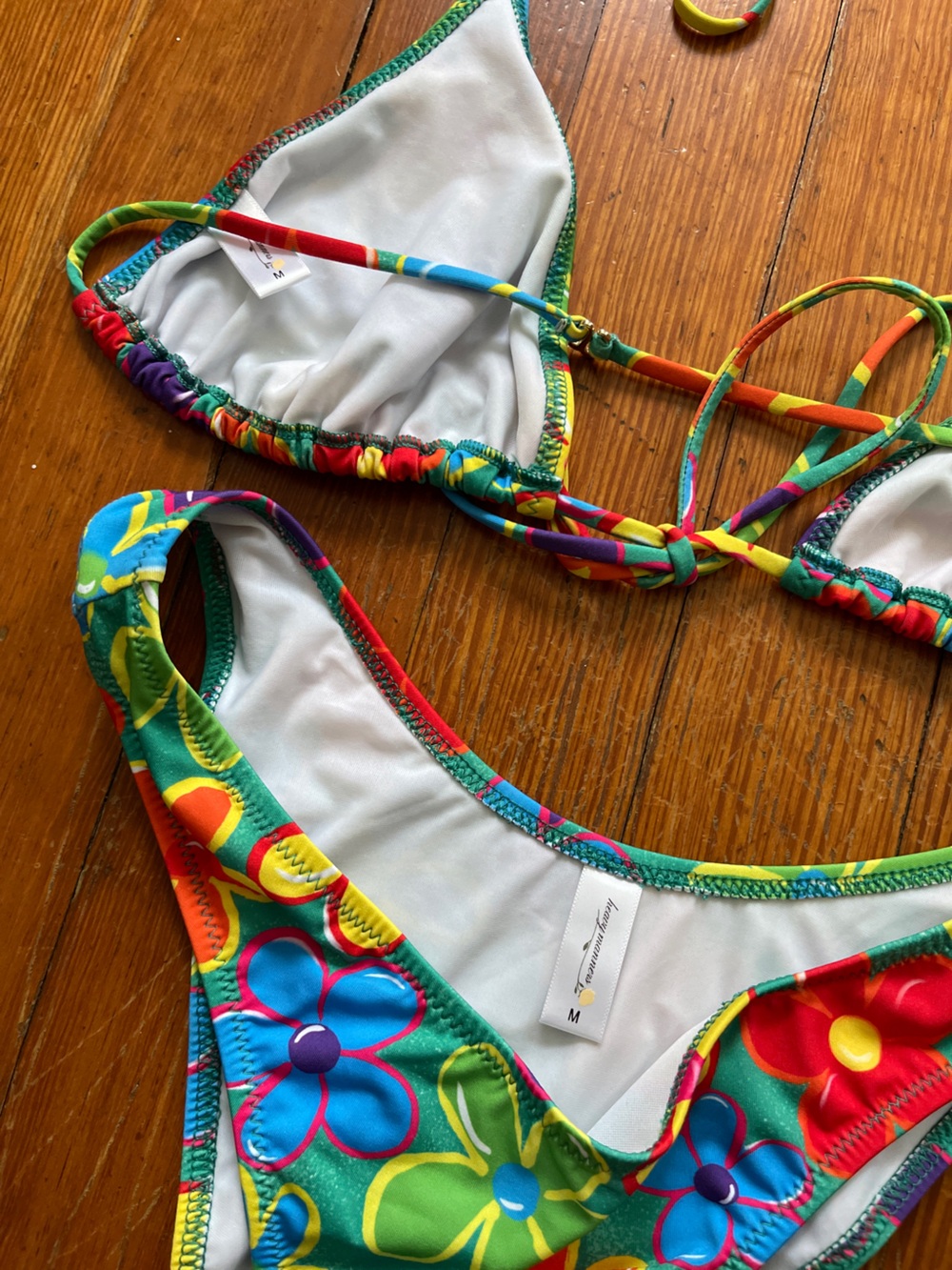 NWOT Heavy Manners Linus Bikini SET Blue Orange Yellow Green Flower Print Floral - Picture 4 of 6